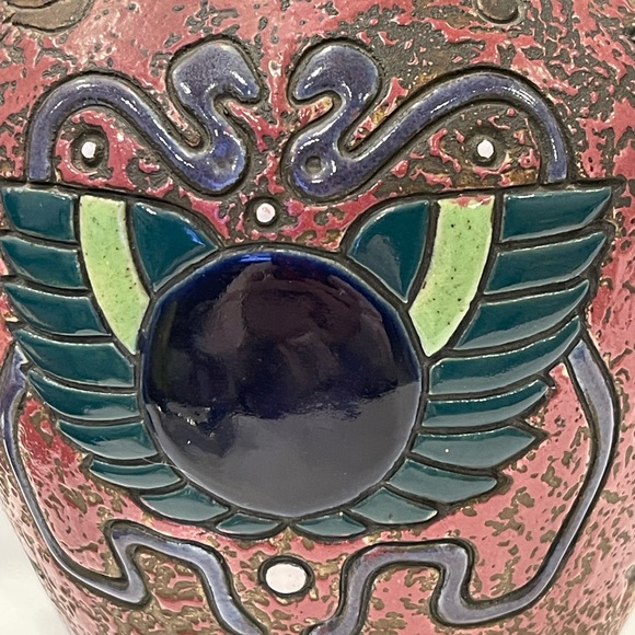 Antique Amphora ceramic vase Egypt art deco nouveau Czechoslovakia Marked Signed - Picture 8 of 16